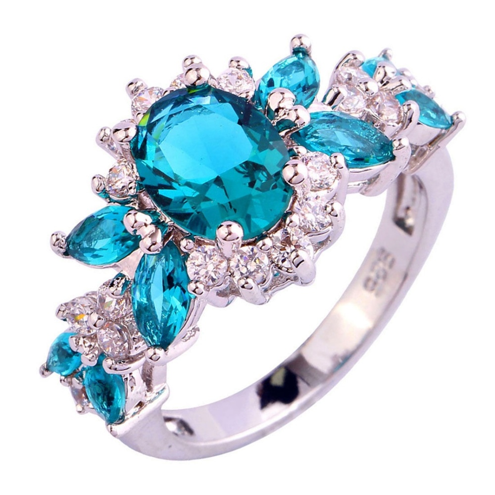 Oval Green Clear Topaz White Gold Filled Gemstone‎